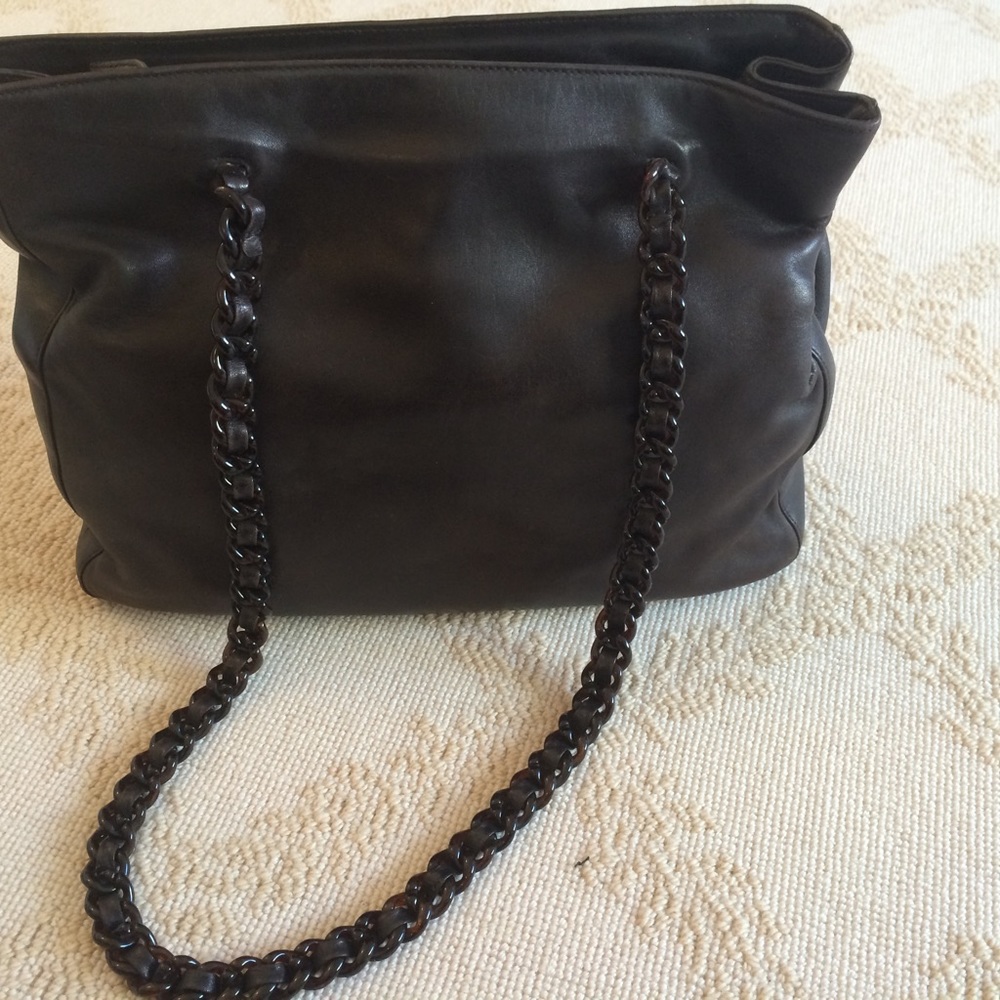 Prada Dark Brown Leather Bag with Leather Chain